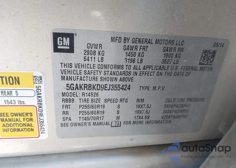 2014 Buick Enclave Leather from USA, damaged, VIN 5GAKRBKD9EJ355424